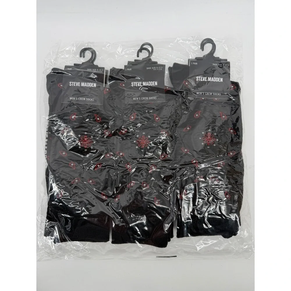 Pack Of 6  - Steve Madden Men's Crew Socks Paisley Bandana Black Size 10-13 NWT